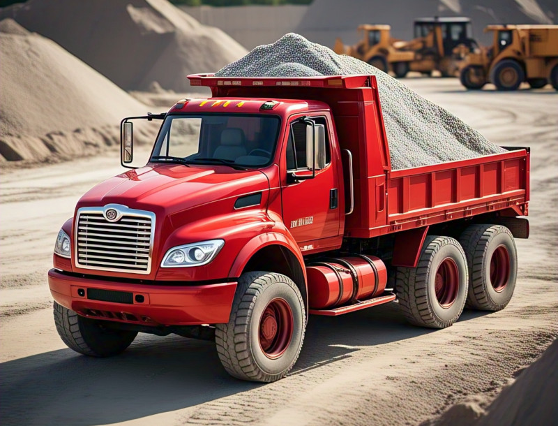 Vista 3/4 de un camión Bi Vuelco con capacidad de carga de 38 toneladas