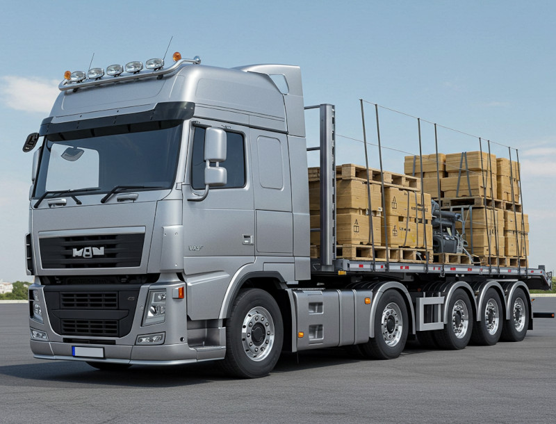 Semirremolque cargado con pallets de 2 metros de altura en ruta logística